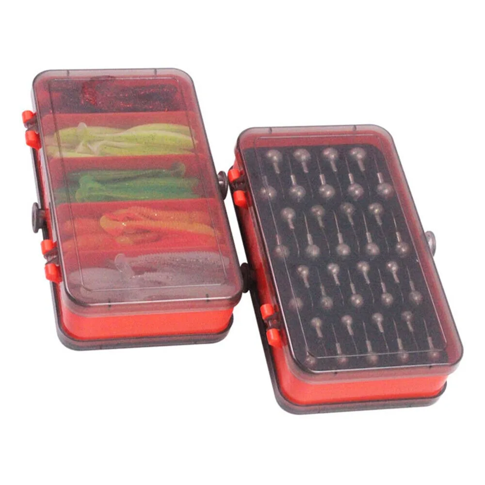 Fishing Lure Soft Plastic - แบบพกพาสองด้านแยกกล่องเหยื่อ Crank Jig Head Hook ชุดตกปลา